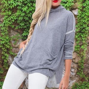WE THE FREE Marled Blue Flight Pullover Cowl Neck, L